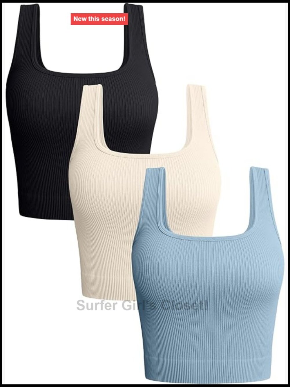 Women's Seamless Ribbed Tank Tops 3 Pack Scoop Neck Workout Yoga Shirts
